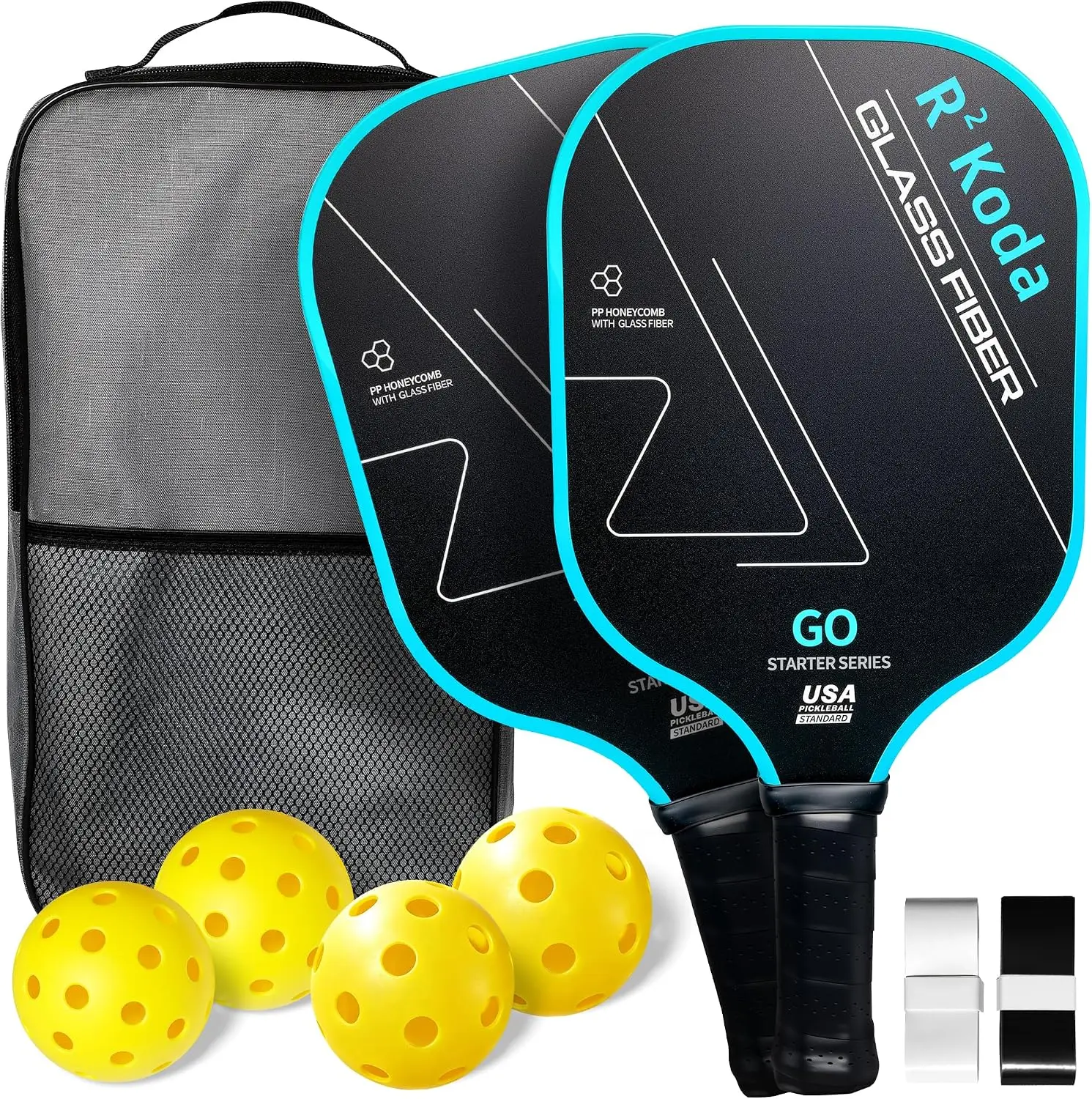 Pickleball Paddles Set of 2, USAPA Standard Fiberglass Pickle Ball Paddles with 4 Pickle Balls,2 Pickleball over grip Tape, Durable & Lightweight  for Beginners, Pros, Men, Women, Adults, Kids rackets