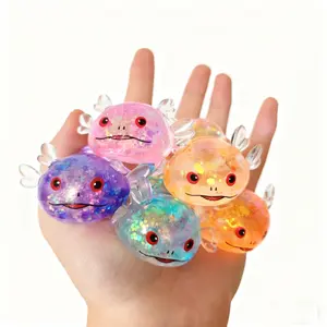 Mini Squishy Stress Relief Fidget Toy, Kawaii Squishies, Glitter Axolotl Design, Soft Gel Material, Perfect Gift for Adults & Kids, Ideal for Anxiety Relief