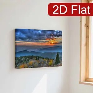 2D Flat Surface, 1 Piece Vertical Mountain Sunset Wall Art - Wooden Frame Canvas Print, Golden and Brown Trees Covering Mountains, Snow Peaks and Warm Sunset Tones - Nature Theme Painting, Suitable for Bedroom, Office - Christmas Winter Festival, 2D Flat