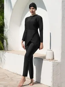 Women's Long Sleeve Swimwear Set, Plain Color Conservative Design, Middle Eastern Style Bikini Suit for Summer Beach Vacation, Modest Swimwear, Modest Swimsuits