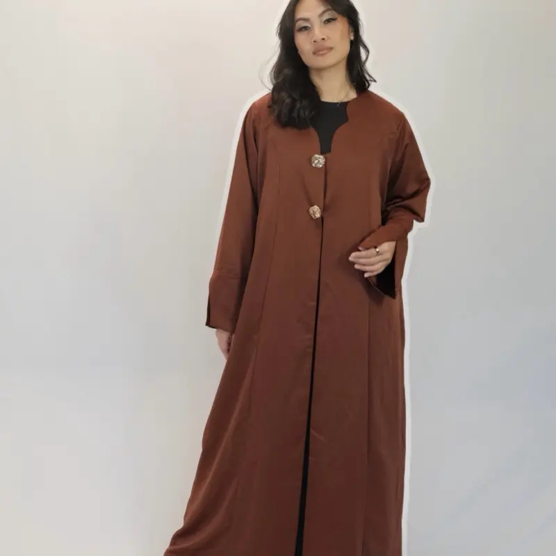 Amal Button Abaya- Deep Burgendy