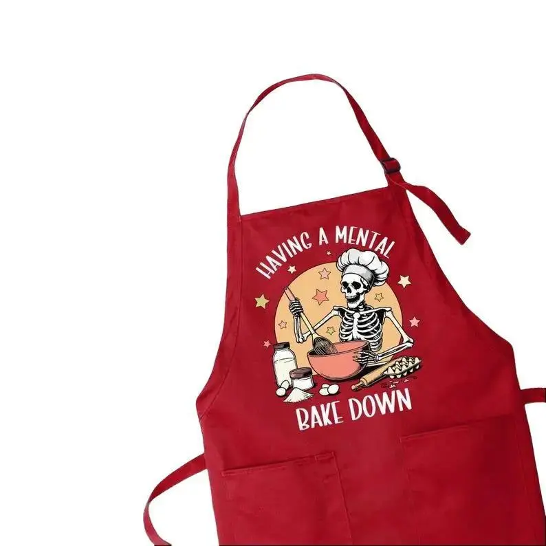 Having a Mental Bake Down Apron, Skeleton Chef Apron, Gift for Baker, Funny Cooking Apron, Halloween Baking Apron, Halloween Chef Aprons