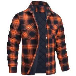 Men's Flannel Jacket Quilted Lined Winter Coat Button Down Insulated Plaid Thick Shirt Jacket in Sky Blue Green Khaki Orange Navy Black White Wine Red Grid