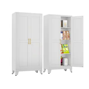 Metal Pantry Cabinet 47" with 2 Doors & 3 Adjustable Shelves, Kitchen Pantry Storage Cabinets for Dining Room, Living Room, Bathroom Furniture Organization storage cabinets drawer dresser  Cupboard Organizer
