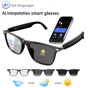 Multifunctional Audio Sunglasses - Wireless Smart Glasses with Physical Color-Changing Lenses, Waterproof, Dustproof, 160-Language AI Translation, Chat GPT System, Bluetooth, Music Player, Built-In Mic & Speaker, Hands-Free Calls, Wi-Fi Capability