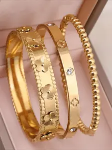 3pcs 18K gold-plated stainless steel bracelet, suitable for women's gatherings, daily wear, European and American style, luxurious cubic zirconia wristband, wedding, gifts, Elegant jewelry bracelet