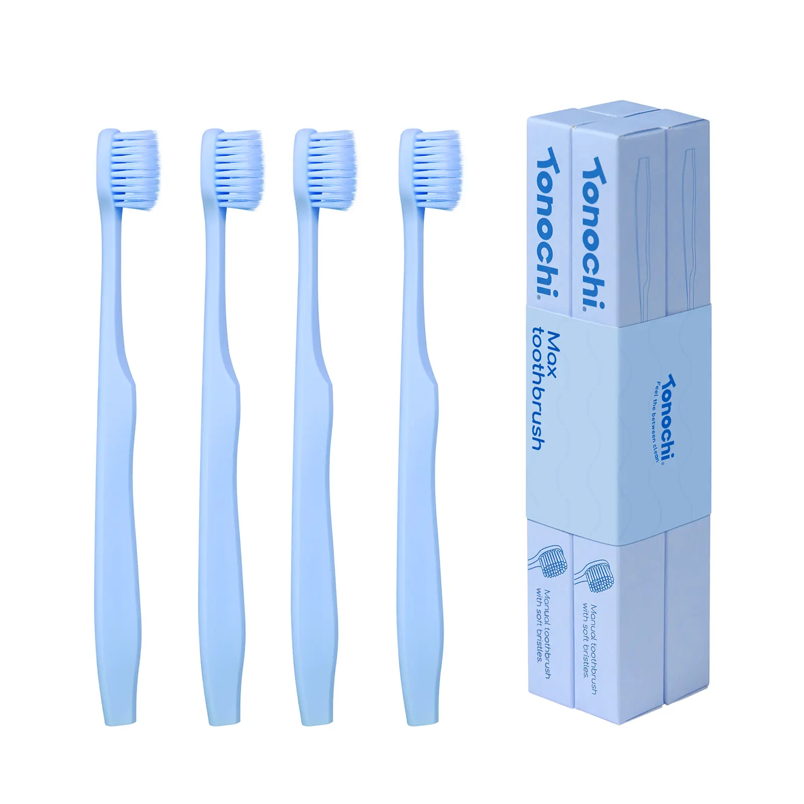 Max Toothbrush for Teens and Adults – Ultra-Soft Tapered Bristles, Gentle on Gums, Ergonomic Grip, 4-Pack (All Blue)