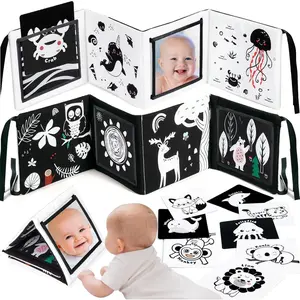 Tummy Time Mirror Toys, Visual Stimulation Learning Cards, High Contrast Black and White Baby Toys  Newborn, Soft Baby Book  Infant 0-12 Months, Baby Boy Girl Shower Gift