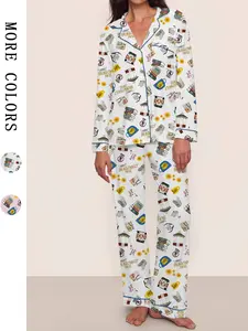 Women's Stars Hollow GG book Pajama Set, Long Sleeve Top & Elastic Waist Pants, Casual Fall Winter Sleepwear, Book and Coffee Cup, Loungewear