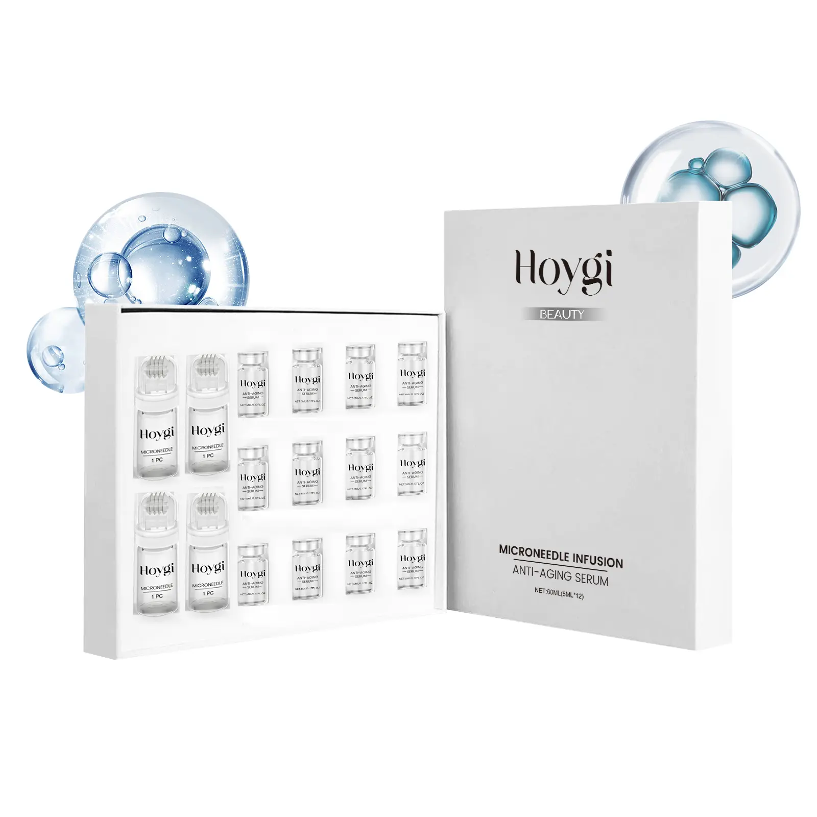 Facial At-Home Skincare Kit - High-Value Large Set with 4 Microneedle Rollers, 12 High-Capacity 5ml Alcohol-Free Unscented Hydrating Anti-Aging Serum Ampoules for Nourishing Dry Skin