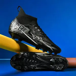 Men’s professional soccer shoes with high-top AG cleats, a non-slip TPU sole, breathable fabric, and a fabric lining and insole—suitable for outdoor training and sports soccer.