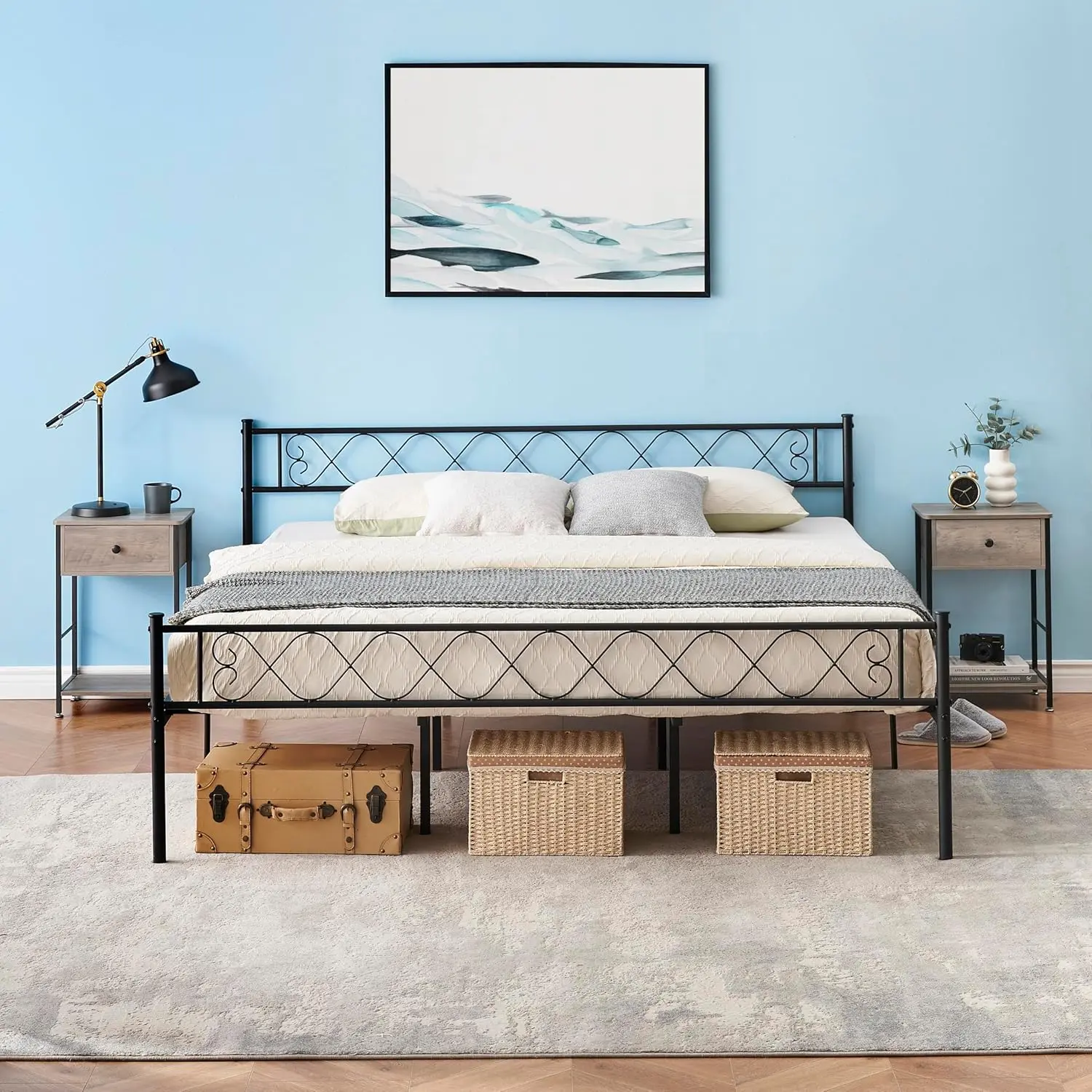 Gaomon California King Size Metal Platform Bed Frame with Iron Hearts Design, Headboard, Footboard, Rounded Edges, Slatted Base, Quick Setup, and Underbed Space