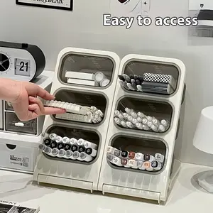 1pcs Large Capacity Desktop Pen Holder Organizer Box, Stationery Storage Organizer, Student Office Use Marker Pen Stand, Slanted Insert Design, Ideal for Markers & Pens, Office Stationery Supplies