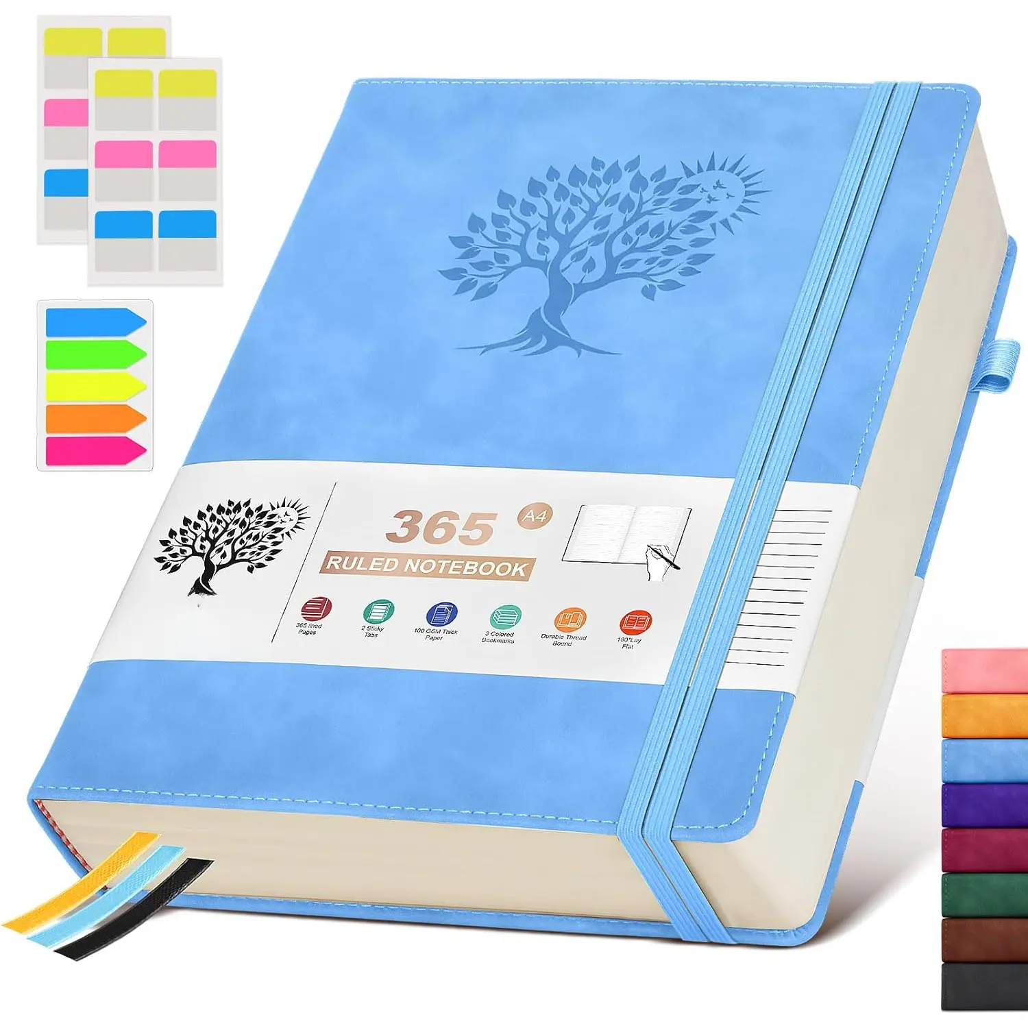A4 Lined Journal Notebook,365 Page Large Leather Journals for Writing Women Men,Hardcover Notebook with 100Gsm Thick Pages for Travel,Work,School,College Ruled, Daily Diary (8.5" x 11.4")