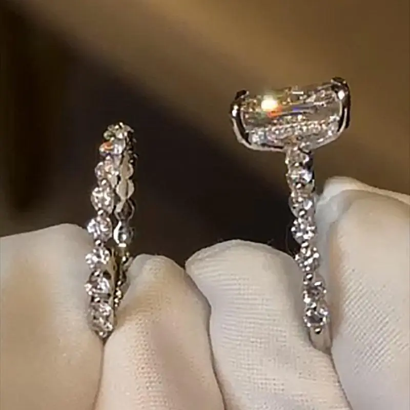 Bridal Ring Sets for Women, 2-Piece Statement Cluster Ring with Square Cubic Zirconia, Wedding & Anniversary Party Jewelry, Cluster Ring Engagement
