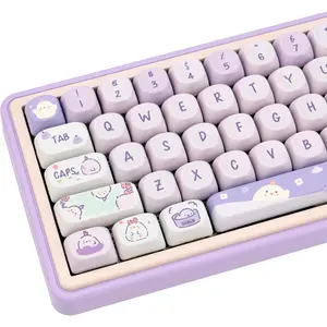 COOMICKEY Purple Kawaii Creamy Keyboards 132 Keys PBT Dye-Sublimation MOA Profile Gaming Stuff for Cherry Gateron MX Keyboards for Gaming