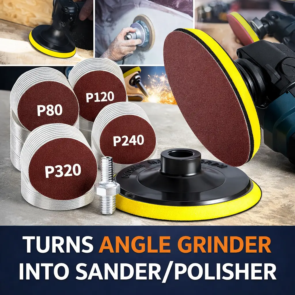 50-Piece 5-Inch Angle Grinder Sanding Disc Set – Hook & Loop Backing Pad with 80-600 Grit Wood Sanding Discs, 5/8-11 Thread for Buffing, Polishing & Shaping