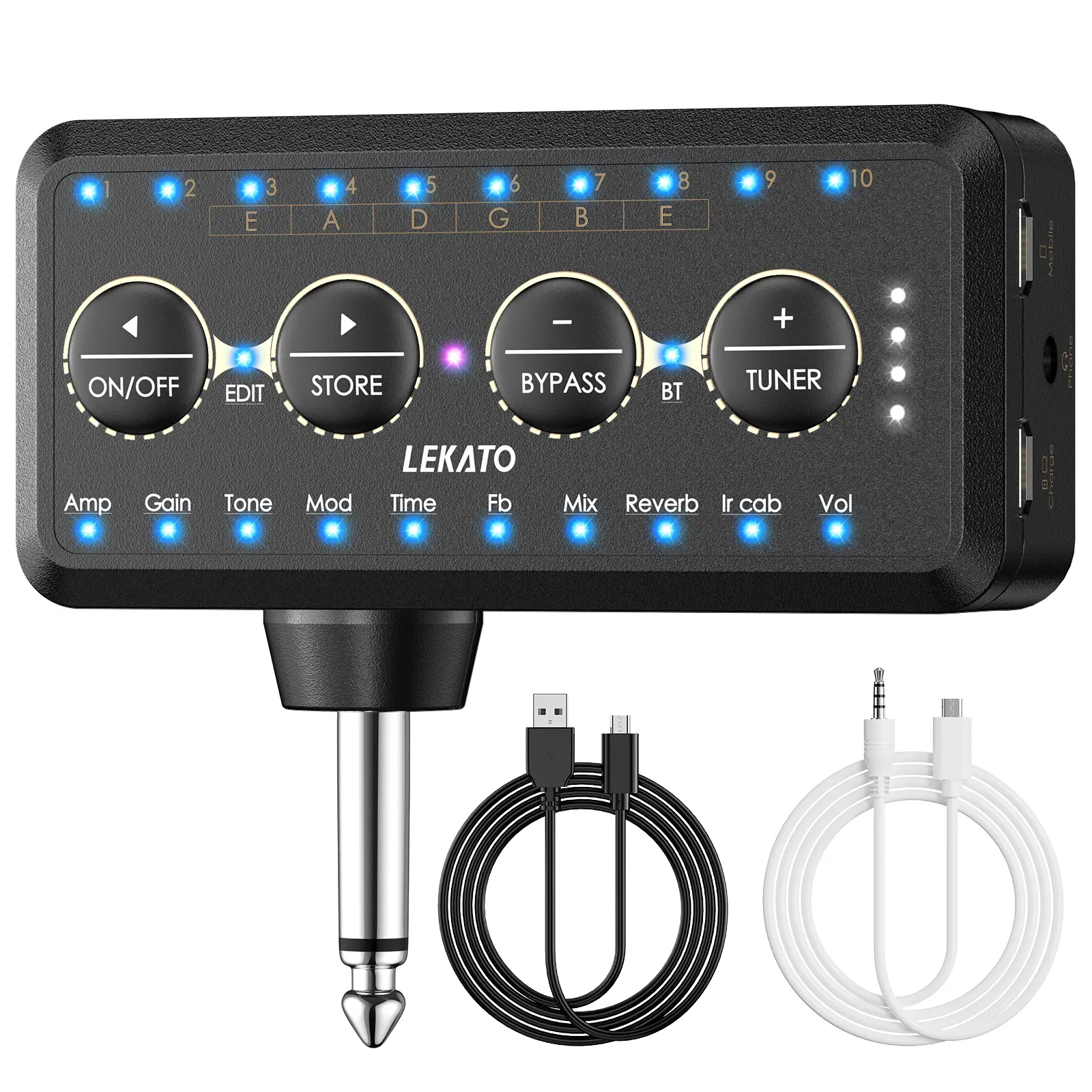 LEKATO PA-1 Guitar Headphone Amp, with Amp Models, IR Loading, Tuner, Electric Headphone Amp Rechargeable Guitar Headphone Amplifier Bass Guitar Headphone Amp with Effects Delay Reverb Chorus Overdrive, for Music Lovers Boys Girls Friends Gift