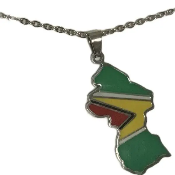 Unisex Guyana silver-map-Stainless Steel -statement-Necklace - 20 inch-Pendant Necklace Chain, Female-Friendly, Suitable for Daily Wear & All Seasons