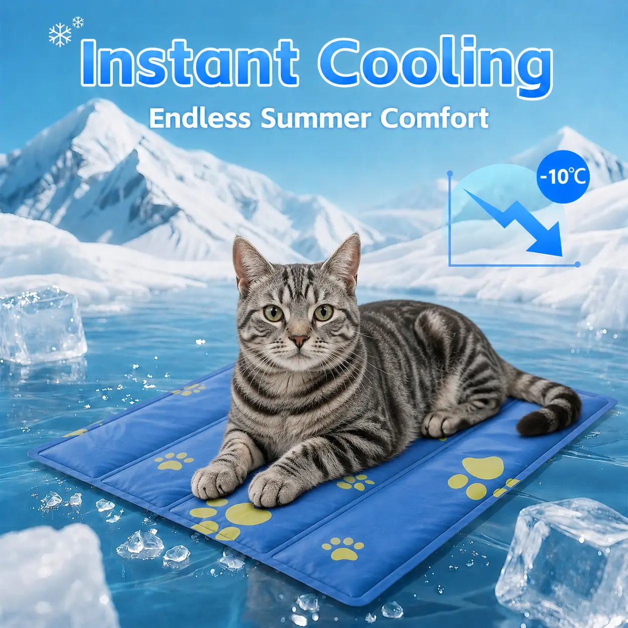 Cat Washable Cooling Bed Mat - Gel Cooling Technology, Non-Slip Slat Design, Portable for Summer, Camping