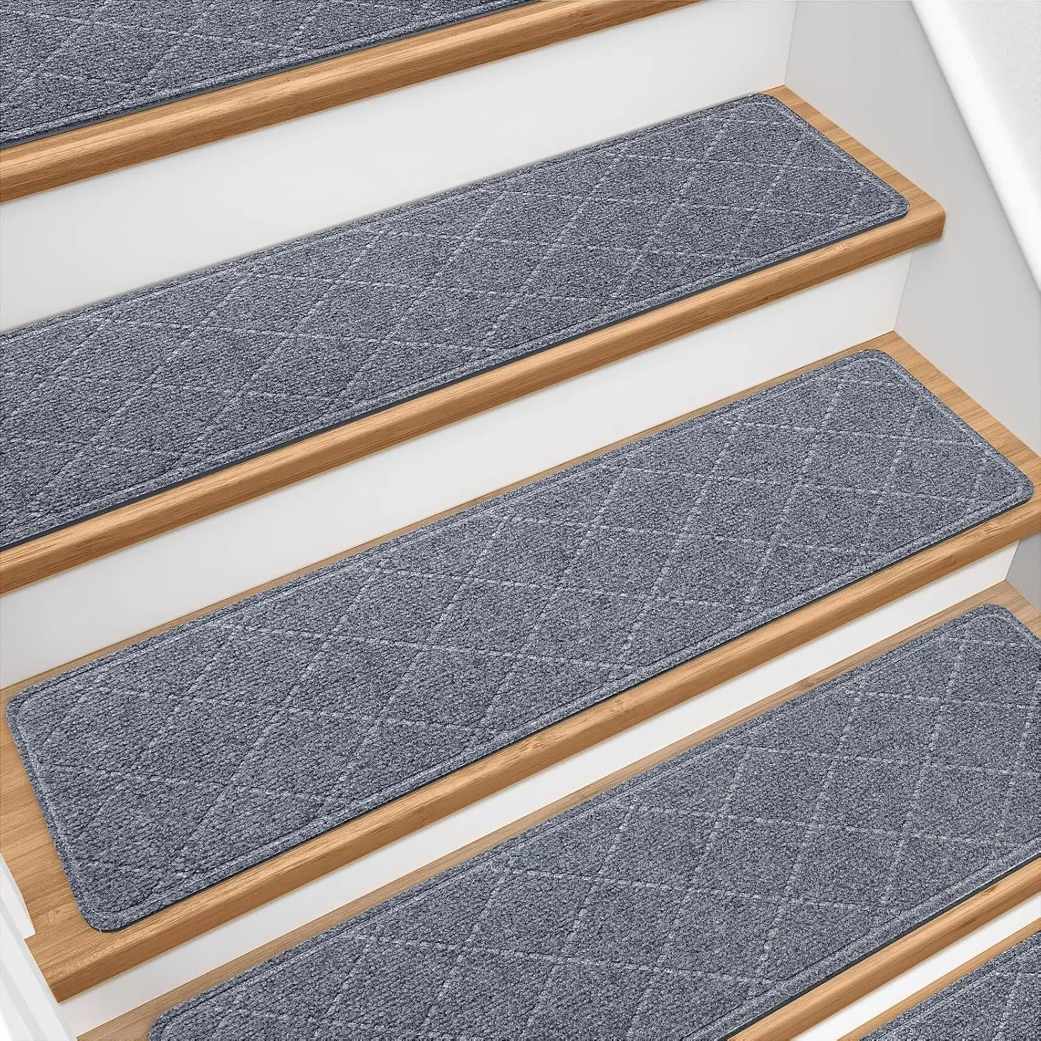 Stair Treads for Wooden Steps 4 count - 8'' x 30'', Non Slip Stair Runner, Machine Washable Stair Rugs Strips for  Pets and , Indoor Carpet for Stairs (Grey)
