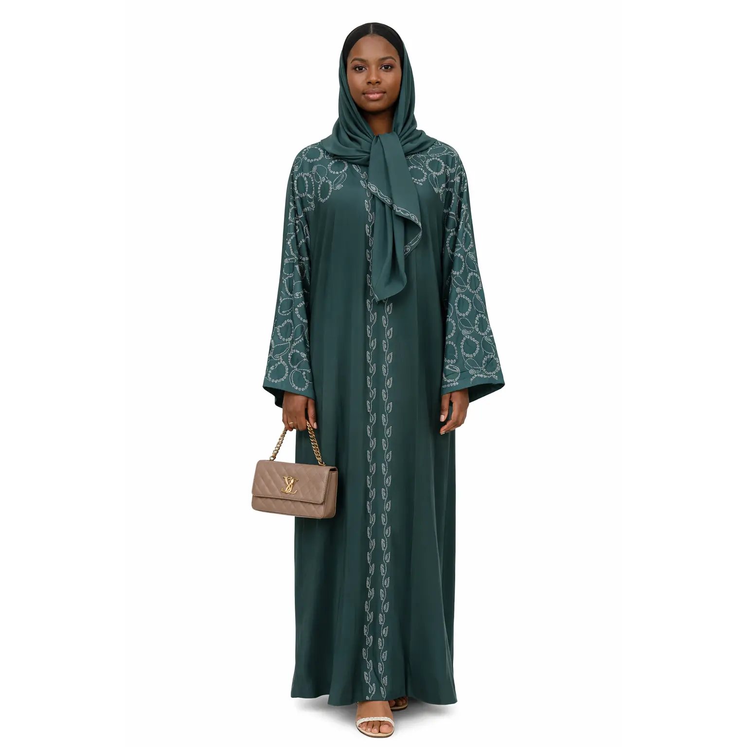 Closed Green Satin Abaya, crafted from luxurious satin fabric