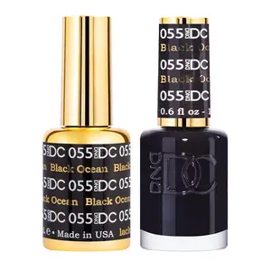 DND DC Gel Black Ocean 055 Matching Duo Set, UV LED Gel Polish & Air Dry Nail Lacquer, Chip-Free, 0.6 fl oz Each, Made in USA