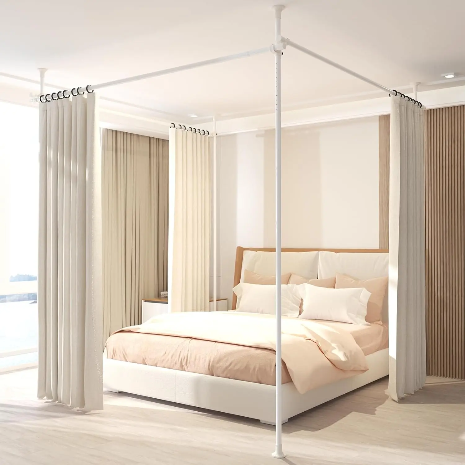 Room Divider Curtain Rod, 28-171inch(W) 4-10ft(H) Adjustable Curtain Rod divider for Room Separation, Heavy Duty Floor to Ceiling Wall Divider Hanging Room Dividers Partition Space Separator White