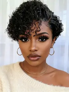 Pixie Wig Short Curly Human Hair Wig, 13x4x1 T Part Lace, for Women, Daily Party Cosplay Gift Wig PIXIE CUT WIG