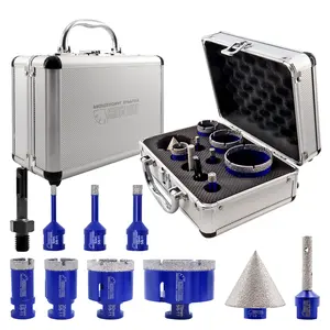 SHDIATOOL 10-Piece Diamond Drilling Core Bits Set Chamfer Bits Hole Saw Kit for Porcelain Tile Marble Ceramic Granite Milling Kit 5/8"-11