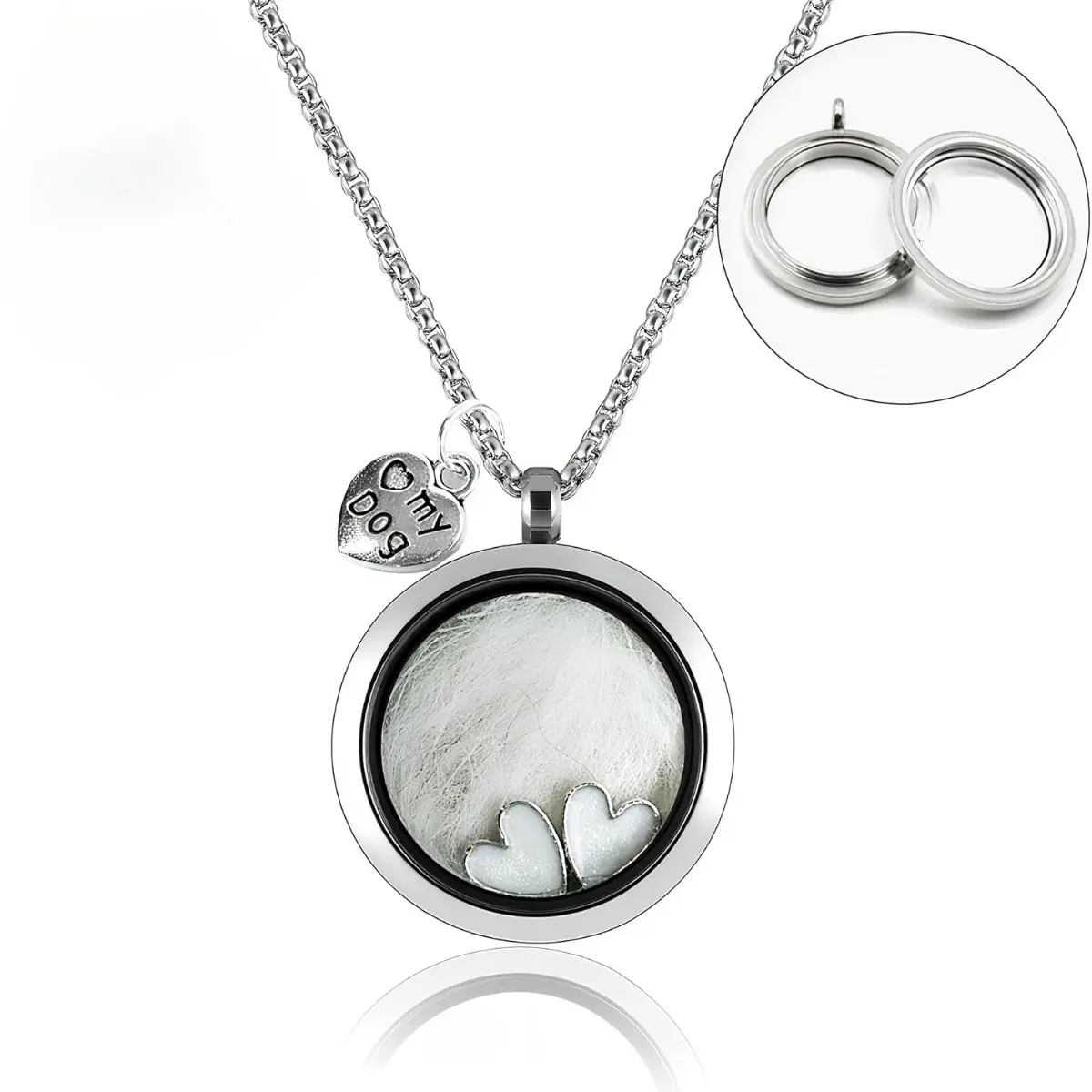 Unisex Stainless Steel Dog & Cat Heart Charm Locket Necklace - 23.62" Box Chain Keepsake for Pet Fur & Ashes, Thoughtful Gift for Pet Lovers to Cherish Companions