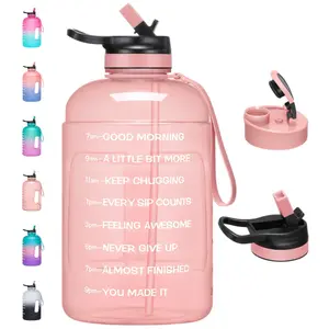 GEDUX Large 74 oz/Half Gallon Motivational Water Bottle with 2 Lids (Chug and Straw), BPA Free Sports Drink Water Jug with Time Marker for Camping Sports Workouts and Outdoor Activity