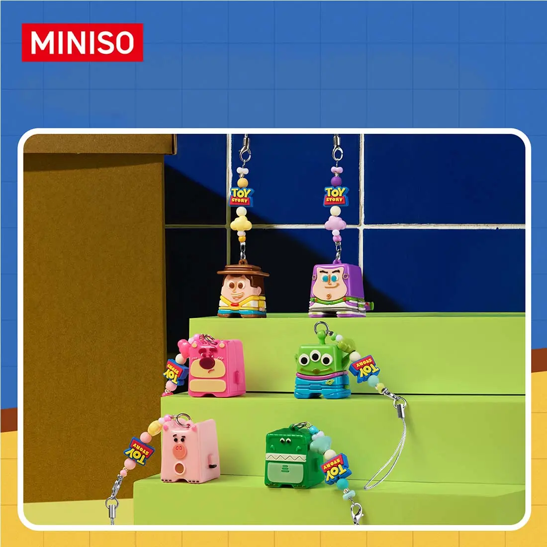 MINISO x Disney Pixar Toy Story Cube Character Keychain Charm - Cute Fashion Accessory for Backpacks, Keys, Collectors, Back To School