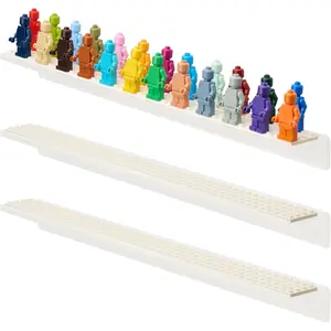 3-Pack Minifigure Display Case Holds Up To 72 Figures -  Floating Shelf Display With Brick Building Baseplates - Wall Mount Minifig Organizer (White Baseplates)