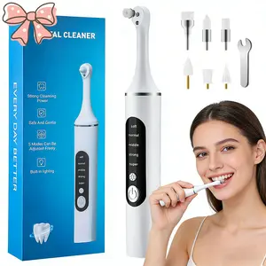 Electric Teeth Polisher, Tartar Removal Oral Cleaner, Teeth Plaque Remover, Rechargeable Toothbrush, Adjustable Speed 5 Levels, 6 Replacement Heads, LED Light, Multi-Function Oral Care Tool