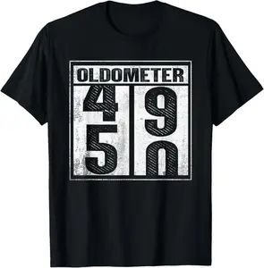100% Cotton Unisex 50th Birthday Funny Gift Men Women Oldometer 49-50 Shirt T-Shirt