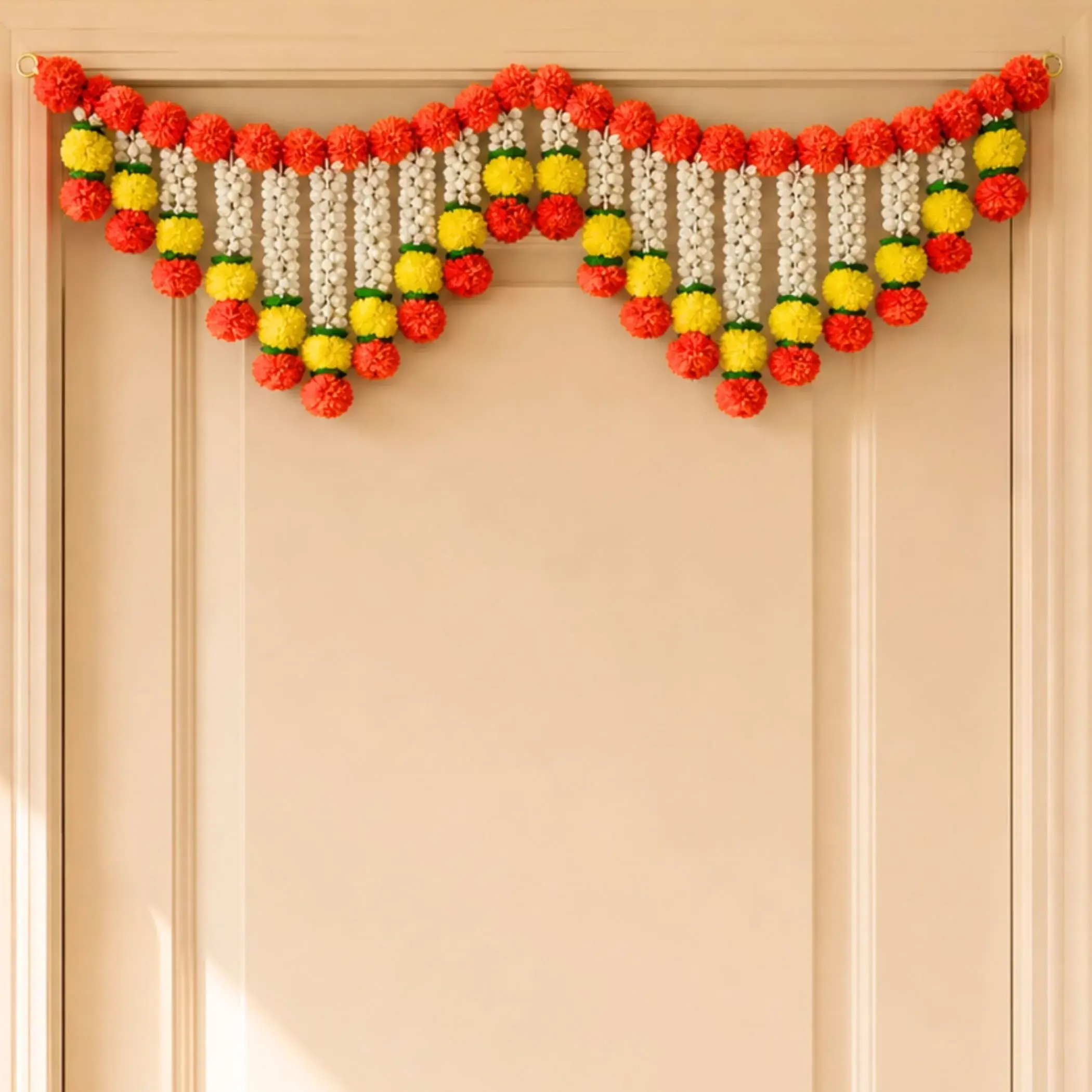 Marigold Jasmine Door Toran | Handmade Festive Decor | Perfect for Diwali, Navratri, Weddings & Indian Celebrations