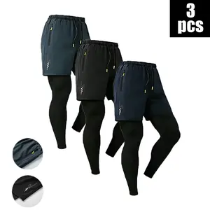 Men’s summer comfortable faux two-piece athletic casual running set with breathable loose-fit bottoms, suitable for men’s summer sports and fitness. runner wear trendy look