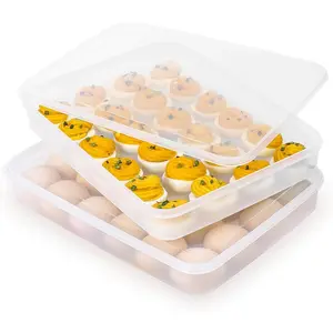 Deviled Egg Containers with Lid, (Set of 2), Stackable Deviled Egg Carrier for 48 Eggs, Clear Egg Holder for Fridge with Lid, Portable Plastic Deviled Egg Tray for Party, Easter Eggs Tray