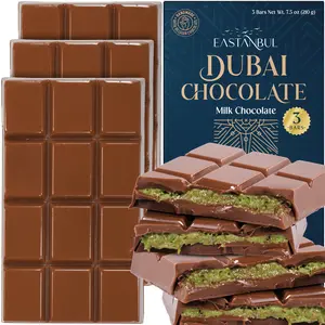 Eastanbul Dubai Chocolate Bar Pistachio,Viral Candy, 3 Pieces x Each 2.5oz Kunafa Pistachio Mix Chocolate Bar with Phyllo Dough