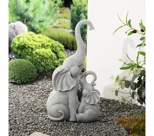 Glitzhome 18.25''H Resin Mother and Baby Elephant Statue
