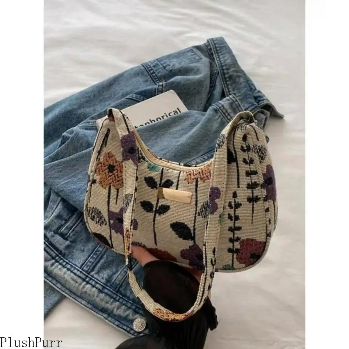 Women’s Floral Print Minimalist Baguette Shoulder Bag - Solid Color Small Square Crossbody Purse, French Style Chic Everyday Purse, Casual All-Match Satchel for Travel, Shopping, Purses tiktokshopspringglowup,summervibes