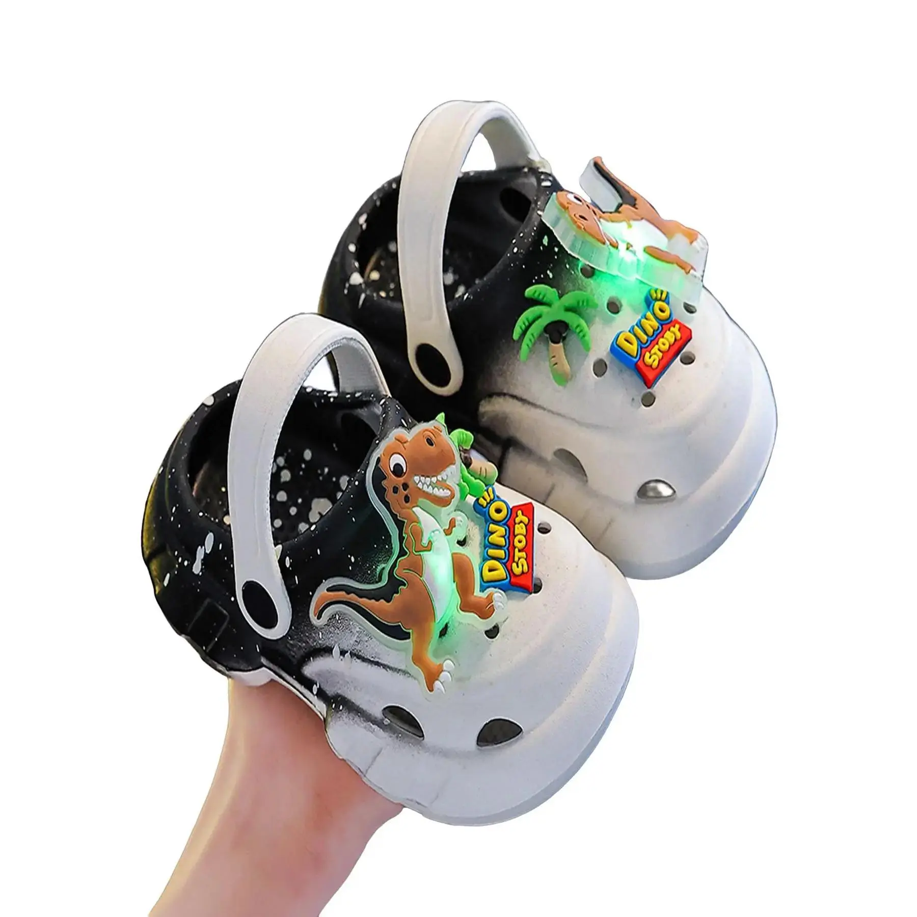 Summer Glow In The Dark Dinosaur Slippers Unisex Kids Lightweight Hollow Out Soft Sandals Comfortable Footwear
