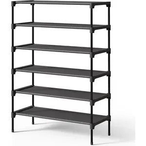 Shoe Rack - Non-Woven Shoe Rack Shelf, Shoe Organizer for Closet, Entryway, Garage & Corridor, Stackable Shoe Shelves, 27.5" Wide - 6 Tier, Black