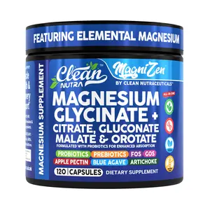 Clean Nutra Magnesium, Glycinate+, Citrate, Gluconate, Malate, Orotate & Probiotics for Muscle Recovery Relaxation Energy Production - MagniZen