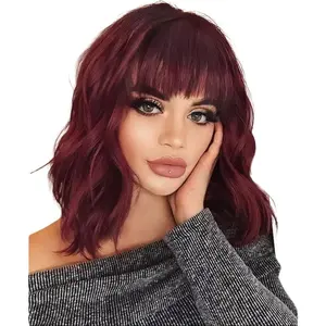 AISI HAIR Curly Bob Wig with Bangs Short Wavy Color Wigs for Women Bob Style Synthetic Heat Resistant Bob Wigs Easy To Wear Net Design