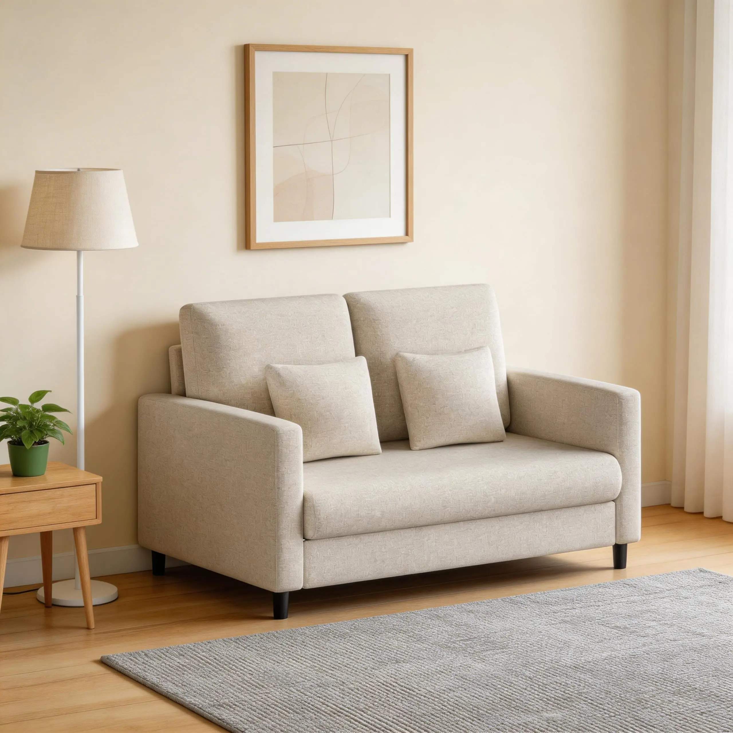 Garvee 52-Inch Loveseat Sofa in Plush Teddy Fabric, Small Couch with Wood Frame for Living Room or Bedroom, No Assembly Needed, Beige, Compact and Cozy Seating Solution