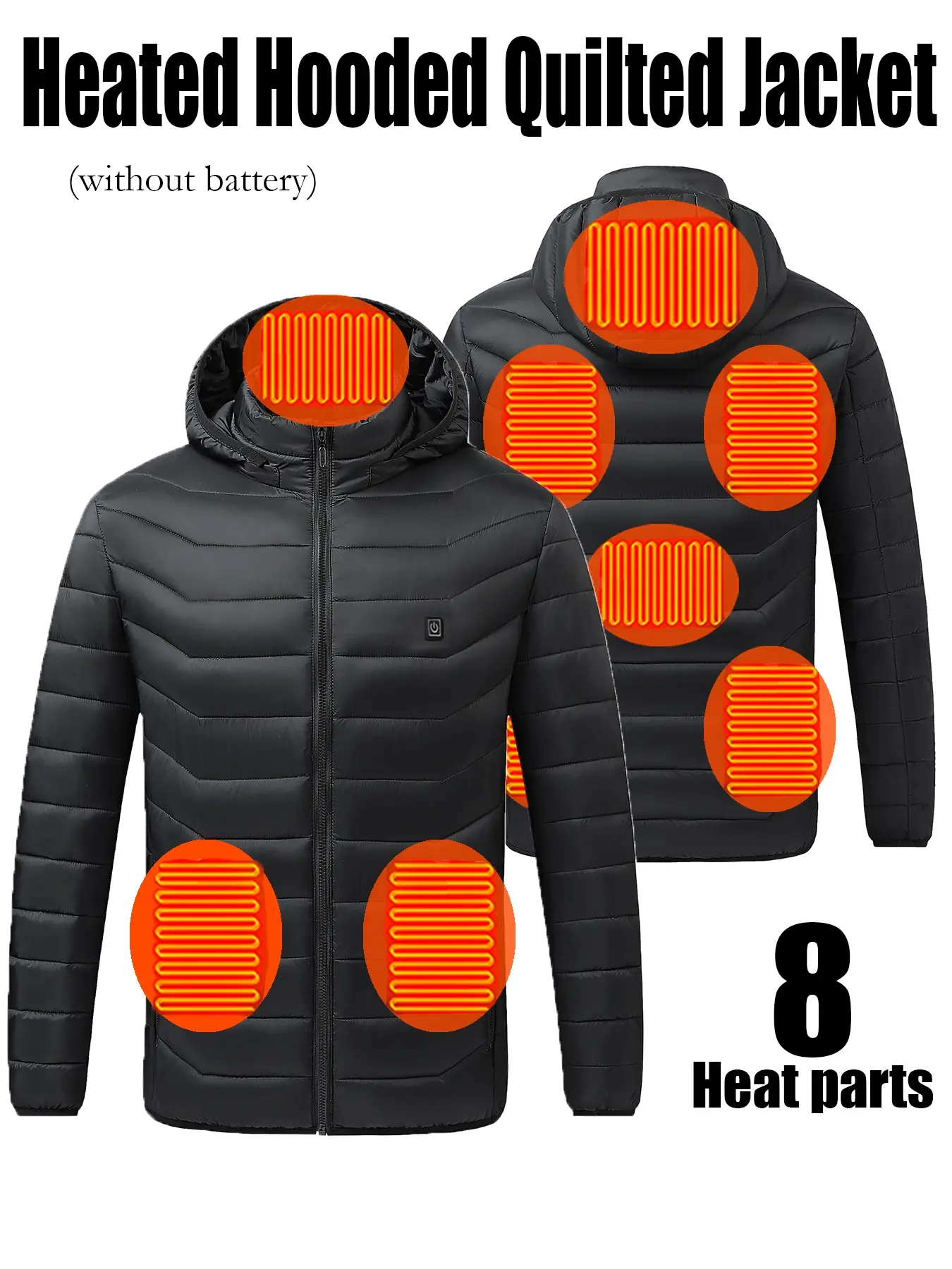 Men's Fall Winter Rechargeable Heated Hooded Jacket Coat, Multi-Heating Zones, Windproof Warmth, Outdoor & Daily Use, Heated Hoodie Jacket