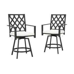 Patio Festival Metal Swivel Outdoor Bar Stools with Beige Cushions (2-Pack)