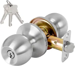 Keyed Entry Door Knob with Lock and Key, Exterior and Interior Door Lock for Bedroom, Entry Door Handle for Front Door，Satin Nickel